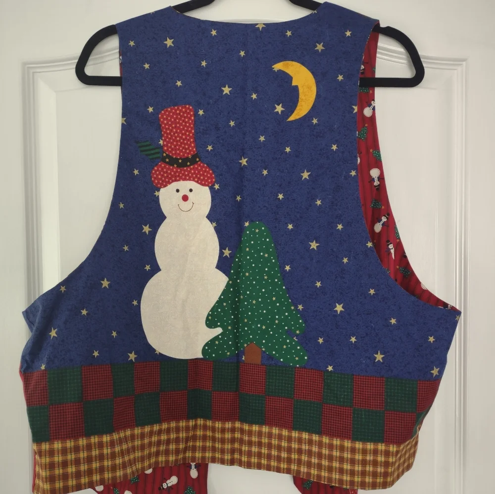 Vintage Christmas Vest Patchwork Reversible Holiday Multicolor 1990s Bell accent - Picture 2 of 7